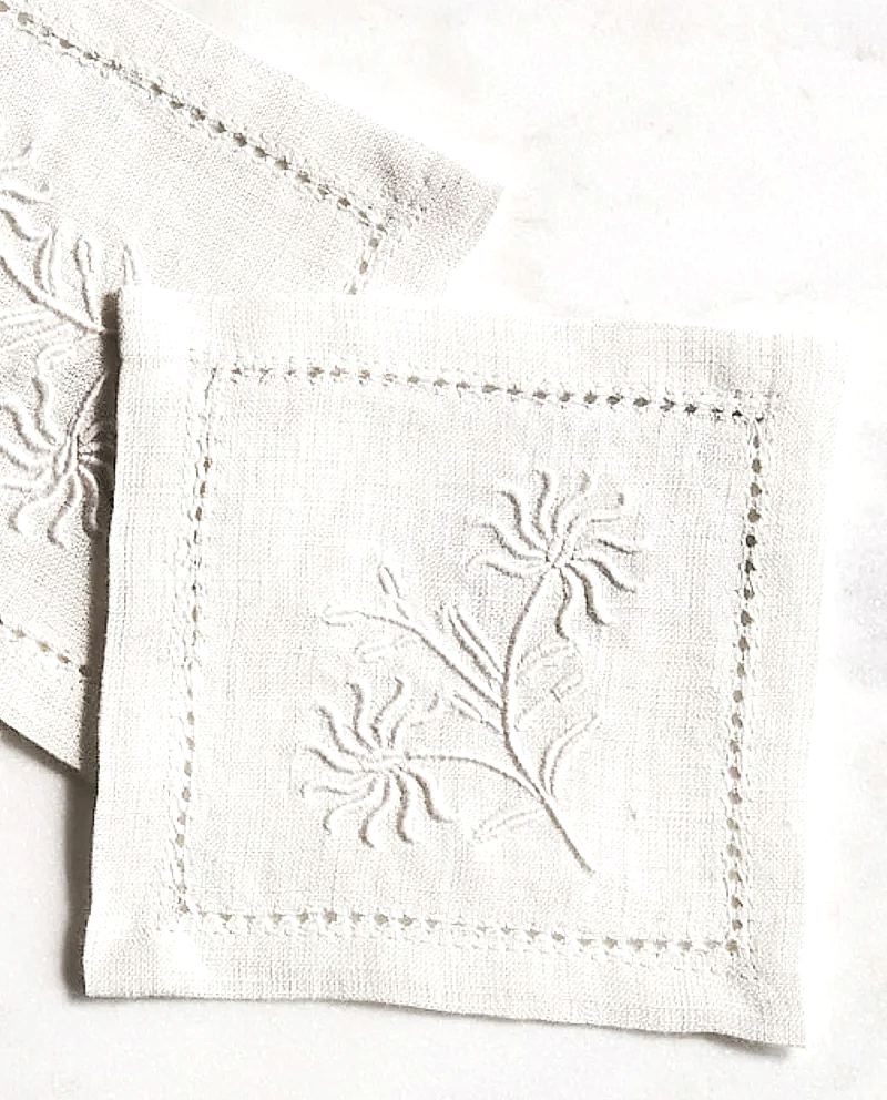 RW Guild Passiflora Embroidered Linen Cocktail Napkin