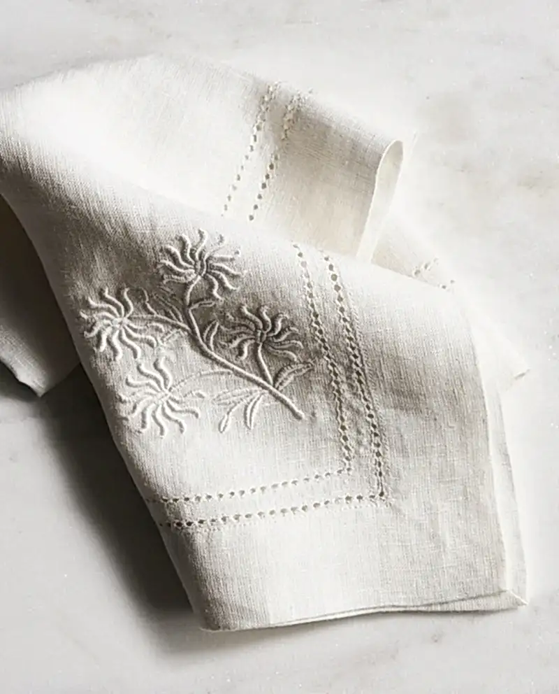 RW Guild Passiflora Embroidered Linen Napkin