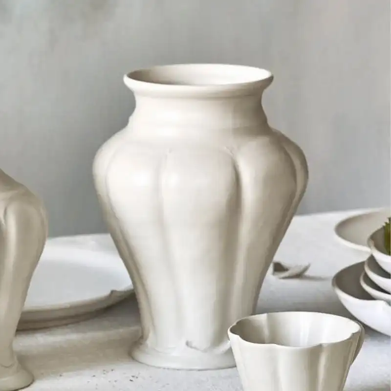 Tomoko Sakai Wide Porcelain Vase in White Glaze